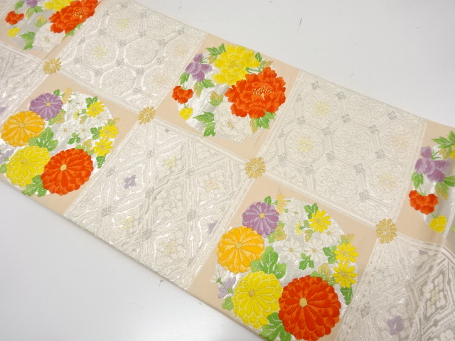 JAPANESE KIMONO / ANTIQUE FUKURO OBI / SILK / WOVEN FLOWER ROUNDEL